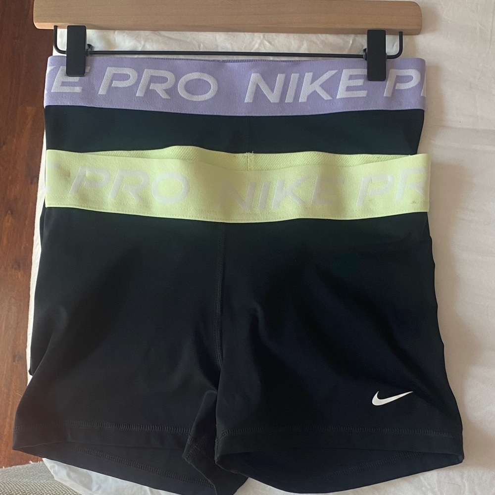 Nike Pro 3” Women's Black Shorts with Purple and Neon Waistband - 2 Shorts